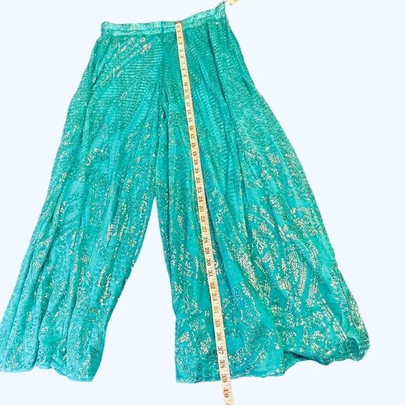 Gottex Vintage Wide Leg Aqua and Gold Paisley Pants size Medium - Picture 13 of 14